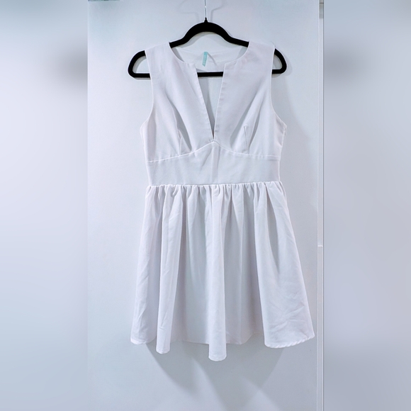 Lulu's White Plunge Neckline Skater Mini Dress - Picture 3 of 9
